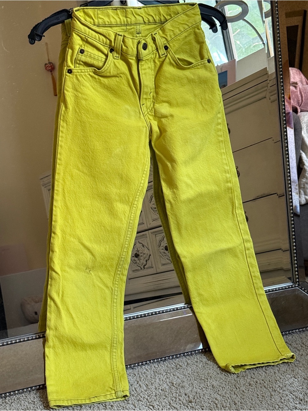 Vintage Levi’s Neon Yellow Kids Jeans- Rare Lime Denim - Made in USA- Size 10